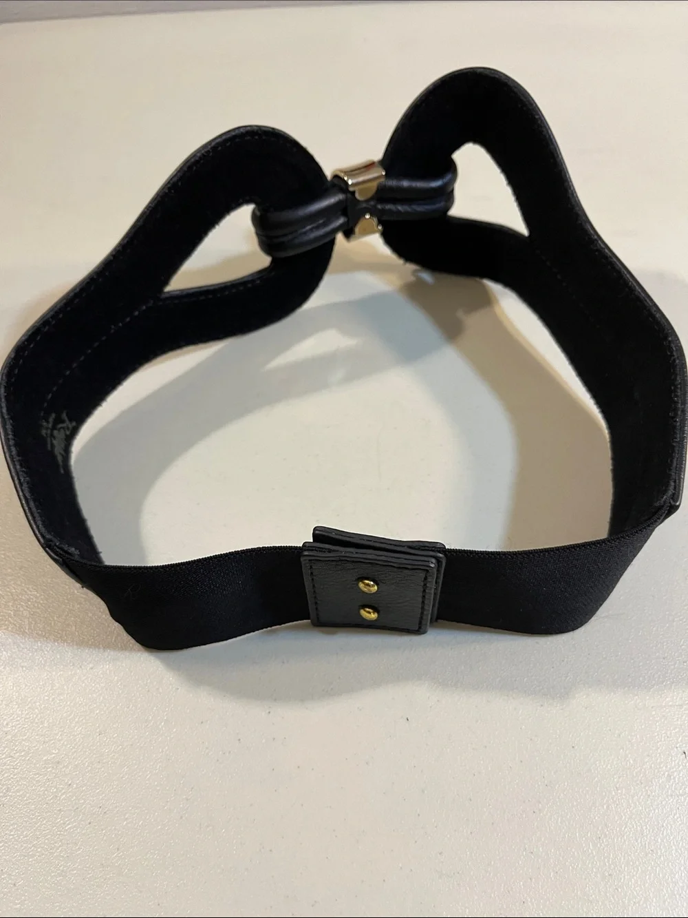 Black Sculpted Elastic Waist Belt with Gold Buckle